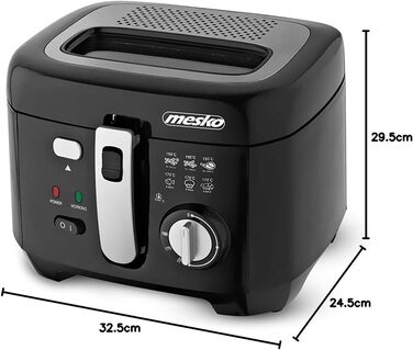 Фритюрниця з олією 2,5 літра мастила, електрична, маленька, регульований термостат, знімний контейнер для масла з антипригарним покриттям, фільтр запаху 1800 Вт, чорний, 4908