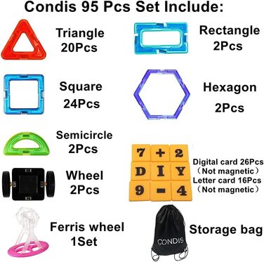 95 Pieces, Magnetic Toys Magnets for Children Magnetic Building Blocks Set Toy Magnetic Games for Children Gift from 3 4 5 6 7 8 Y