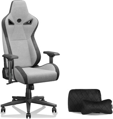 Ергономічне ігрове крісло з підтримкою для голови та попереку Велике офісне крісло світло-сірого кольору Кут нахилу 155 з фіксатором Чохол з повітропроникної тканини світло-сірого та чорного кольорів