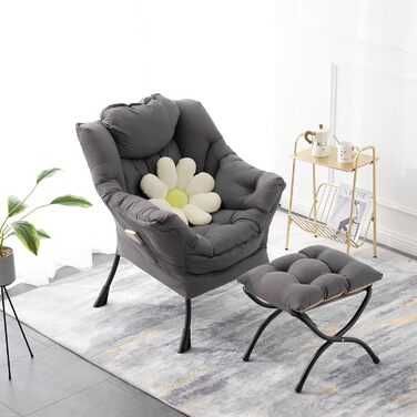 Зручне крісло з підніжкою, крісло-ліжко з оттоманкою, крісло для відпочинку, крісло для відпочинку з підлокітниками та бічною кишенею для вітальні, спальні та невеликих приміщень, темно-сірий
