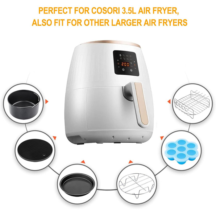 Аксесуари для фритюрниці Swsdee, аксесуари для фритюрниці 8 дюймів 13 шт. xxl для COSORI Princess Innsky GOWISE Philips та всі фритюрниці 4.7 л, 5.5 л, 6.2 л, 6.4 л, 7.3 л, 8 л, аерофритюрниці