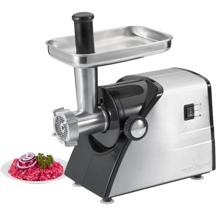 Електрична м'ясорубка Profi Cook PC-FW 1060, 1000 Вт, нержавіюча сталь, для м'яса, ковбас та кондитерських виробів, з насадками для ковбас, кеббе та 3 дисками з нержавіючої сталі