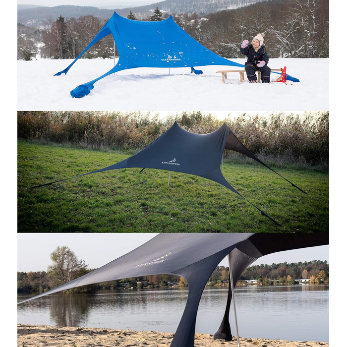 Пляжний намет преміум-класу з лайкри висувний сонцезахисний тент Оле з алюмінієвими стійками та наповнюваними піщаними анкерами 210 x 210 см