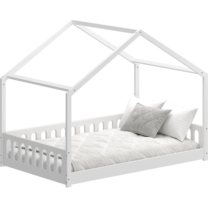 Домашнє ліжко CADANI Janne 2в1 200x120 см біле, знімний гнучкий захист від випадіння, дитяче ліжко, що розкладається, дизайн Монте