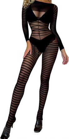 Сексуальний бодістокінг Aucute для жінок, з відкритою інтимною зоною та довгим рукавом, чорний, універсальний розмір