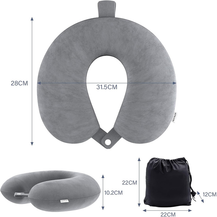 Подушка з піни памяті Neck Pillow Lightweight Quick Pack for Airplane Train Car Travel Camping Neck Support Pillow (темно-сіра)