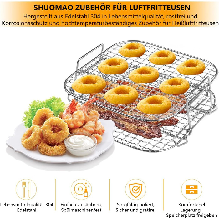 Стійка для фритюрниці Cosori, 304 2-шаровий дегідратор з нержавіючої сталі Решітка для гриля Аксесуари для COSORI 5.5L XXL, COSORI 6.4L, Instant Vortex 5.7 л, Proscenic 5.5L Аерофритюрниці Аерофритюрниці
