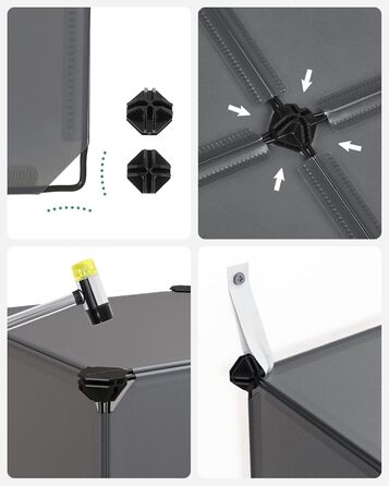 Система полиць, Взуттєва полиця, Набір із 16 кубів, Пластикова шафа з дверима, Модульні полиці, Місце для зберігання одягу, взуття та книг, Легке складання, Сірий LPC443G01 16 кубів (123Ш x 123В см) Сірий