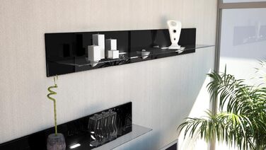 Настінна полиця Vladon Bari, зроблена в Німеччині, глянцевого чорного кольору - Сучасна плаваюча полиця (146 x 20 x 19 см) 146 см Глянцевий чорний колір