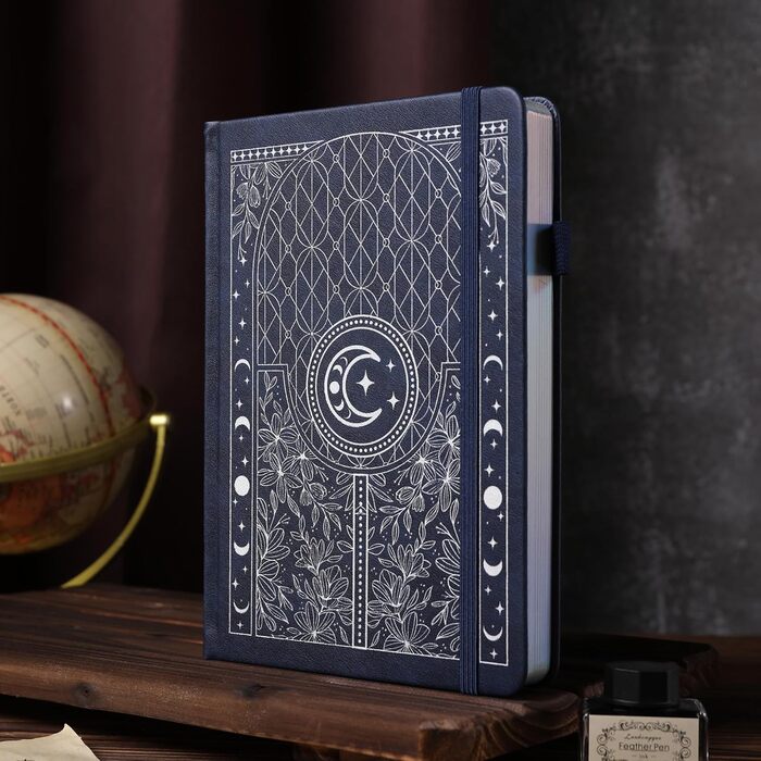 Блокнот Bullet Dotted Journal, щільний нумерований папір 160 г/м, тверда обкладинка A5 з пунктирною сіткою для жінок та чоловіків, для роботи, письма, bullet journaling, малювання, синьо-сріблястий 256