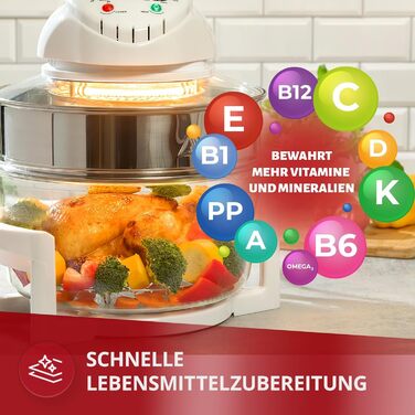 Багатофункціональна духова шафа-гриль MPM MKO-01 з галогенною конвекцією, 220 C, таймер на 60 хвилин, розширювальне кільце ємністю 16,5 літрів, 1400 Вт, скло 17л