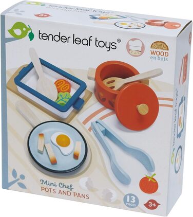 Набір каструль і сковорідок Tender Leaf Toys (дерев'яна іграшка, матеріал дерево, дитяча іграшка, розвиває дрібну моторику, кольорова) 7508241