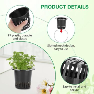 Сітчастий горщик для гідропоніки Tomotato, сітчастий горщик для рослин для гідропоніки, 50 упаковок, пластиковий сітчастий горщик для гідропоніки для гідропоніки рослинних орхідей (білий)