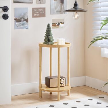 Круглий бамбуковий бічний столик HOOBRO, тумбочка з піднятим краєм, сучасний диван-столик, для невеликих приміщень, вітальні, спальні, коридору, вхідної зони, натуральний EYL156BZ01 натуральні кольори