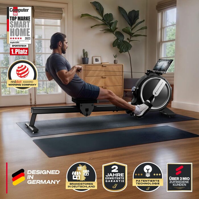 Домашній гребний тренажер з водонепроникним або магнітним опором, світлодіодним дисплеєм, сумісним із додатком Bluetooth, подвійною ковзною рейкою, тихий, ергономічний, тренування всього тіла, вертикальне зберігання, PROwer/WRX500 (чорний)