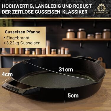 Чавунна сковорода KAISERTAL в комплекті з книгою рецептів - 30-сантиметрова чавунна сковорода преміум-класу. Чавунна сковорода під