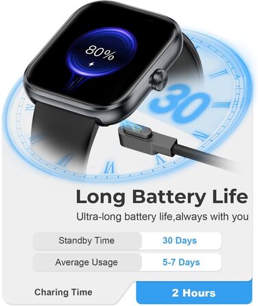 Розумний годинник для чоловіків та жінок, 1,83-дюймовий HD сенсорний розумний годинник, Bluetooth-дзвінки, понад 110 спортивних режимів, фітнес-годинник з пульсометром/монітором сну/крокоміром, водонепроникний спортивний годинник IP68 для Android/iOS, чор