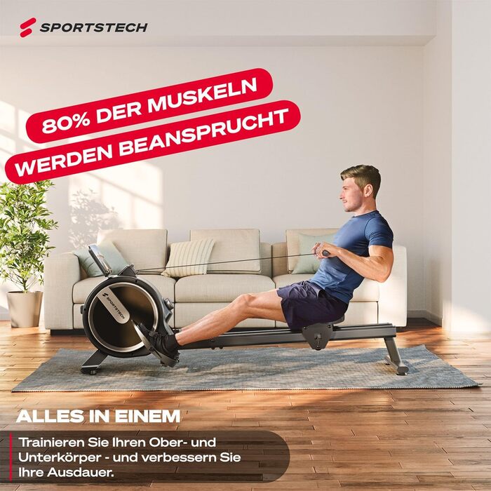 Домашній гребний тренажер з водонепроникним або магнітним опором, світлодіодним дисплеєм, сумісним із додатком Bluetooth, подвійною ковзною рейкою, тихий, ергономічний, тренування всього тіла, вертикальне зберігання, PROwer/WRX500 (чорний)