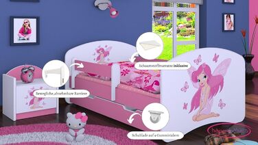 Дитяче ліжко Happy Babies - з матрацом, шухлядою та захистом від падіння, 80x160, дитяче ліжко для дівчаток та підліткове ліжко, дитяче ліжко для хлопчиків, підліткове ліжко для малюків, висувне ліжко на рівні підлоги, рейкова основа