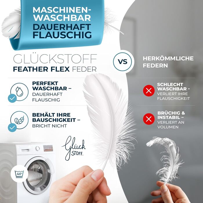 Пухова подушка Glckstoff 80x80 Зроблено в Німеччині - Високоякісна подушка зі 100 пуху та пера - Ергономічна 3-камерна пухова подушка - Подушка для ліжка - Пухова подушка - Подушка з пір&39яним наповнювачем 80x80 см, комплект з 1 предмета