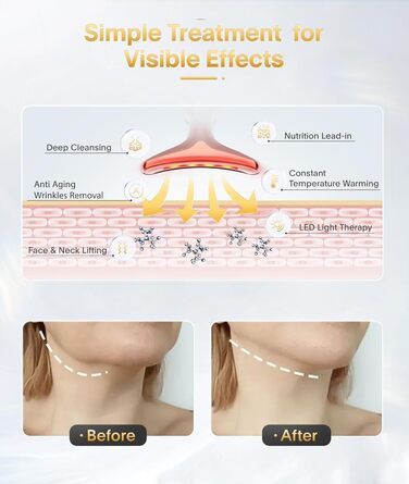 Електричний масажер для обличчя Leotop, косметичний пристрій для обличчя та шиї, пристрій для обличчя Face Beauty Meter для підтяжки та підтяжки шкіри, масажний обігрівач EMS проти зморшок. (7 режимів освітлення з рожевого золота)
