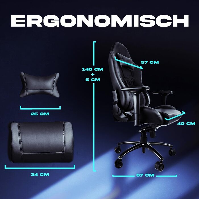 Ігрове крісло KLIM Esports - НОВИНКА 2024 року - З підтримкою попереку та шиї - Регульоване ігрове крісло Ергономічне крісло для П