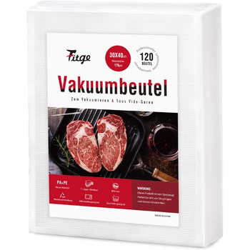 Вакуумні пакувальні пакети Fitge 170 мкм 30x40 см 120 пакетів для всіх вакуумних пакувальників Вакуумні пакети для харчових продуктів без бісфенолу А Міцна та стійка до розриву професійна вакуумна плівка Мішки для заморожування Sous Vide 30x40см/120 мішкі