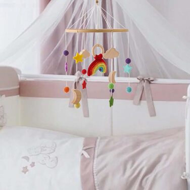 Фетровий мобіль Trayosin на ліжечко з веселкою, зірками та ракетою