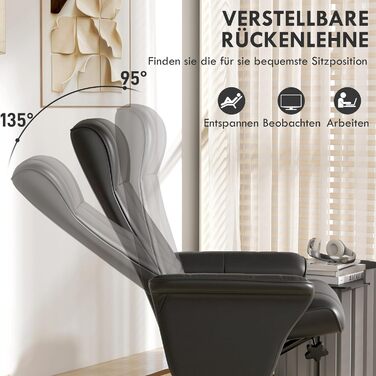 Крісло-реклайнер HOMCOM з підніжкою, поворотне на 360 крісло для телевізора з функцією відкидання, м&39яке крісло для телевізора з мікрофібровим ефектом для вітальні, чорний, чорна тканина з мікрофібри (100 поліестер)