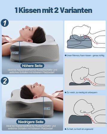Подушка для шиї, подушка для сну на боці з подвійною зоною розвантаження вух, ергономічна ортопедична подушка з піни з ефектом пам&39яті від болю в шиї, подушка з підтримкою шиї для сну на спині/животі, темно-сіра