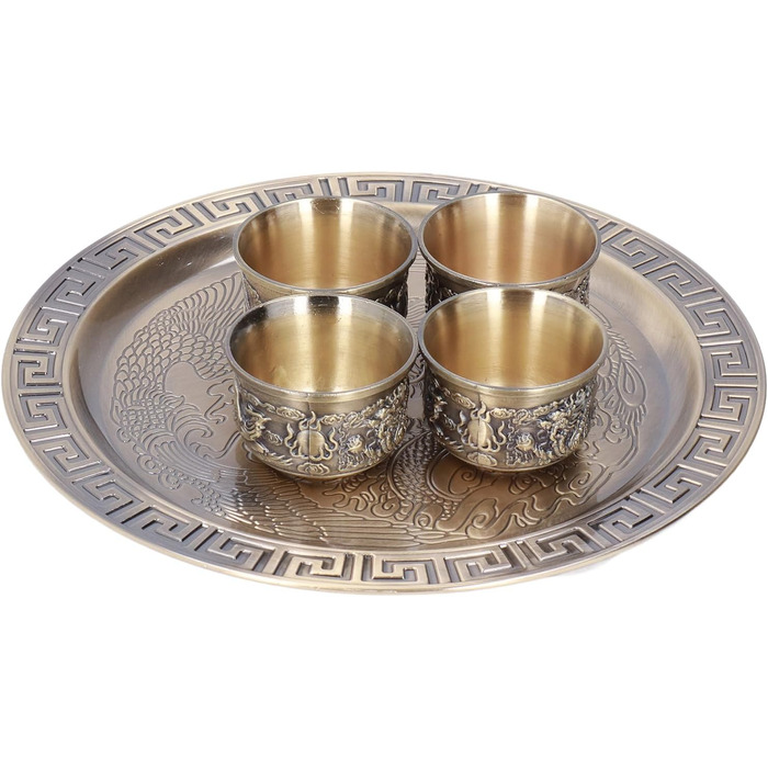 Ренґю Чайний Сервіз, Вишуканий Марокканський Вінтажний Набір для Чаювання з Металу на 4 Особи з Чашками та Блюдцями, Розкішний Рельєфний Візерунок для Декору Столу, Подарунок