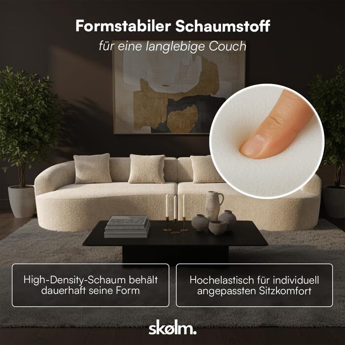 Диван Skølm Loki Cloud 4-місний диван з бежевої тканини букле ведді комплект диванів з 4 подушками повністю пінопластовий диван з пружинною серцевиною та вакуумним стисненням, ширина 330 см не потребує складання