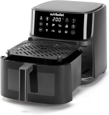 Аерофритюрниця nutribullet Crisplite Vision, 8 л, цифрове керування 80-200, без PFAS, 8 авторежимів, сенсорна панель, кошик придатний для ПММ, 2000 Вт, матовий чорний (NBA0811DG)