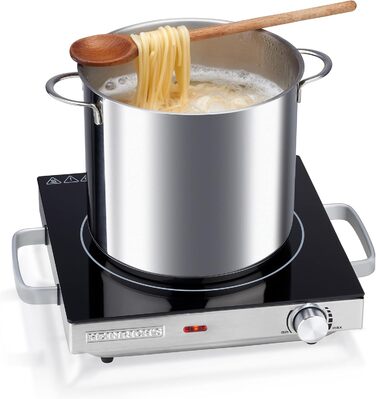 Інфрачервона варильна поверхня HEINRICHS Склокерамічна варильна поверхня з інфрачервоним нагріванням, електричні варильні поверхні, що підходять для всіх каструль і сковорідок, 2000 Вт для кемпінгу/офісу/кухні/на відкритому повітрі/одиночна, одинарна вари