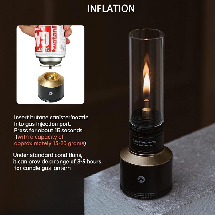 Портативний газовий ліхтар Campingmoon для кемпінгу, намету, свічки (BKT-1D15)