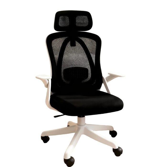 Ергономічне офісне крісло, стілець для роботи з регульованими підлокітниками, 3D-підголівником та 3D-поперековою опорою, офісне крісло з функцією гойдання та нахилу (біле та чорне) Оновлення підголівника в білому та чорному варіантах