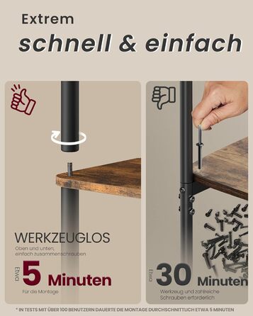 Надзвичайно швидке складання без інструментів, 6-рівнева полиця, окремостояча полиця для зберігання, 23,8 x 60 x 173,4 см, вітальня, спальня, кухня, вінтажний коричнево-чорний колір LLS166K01 6 рівнів (60Ш см)