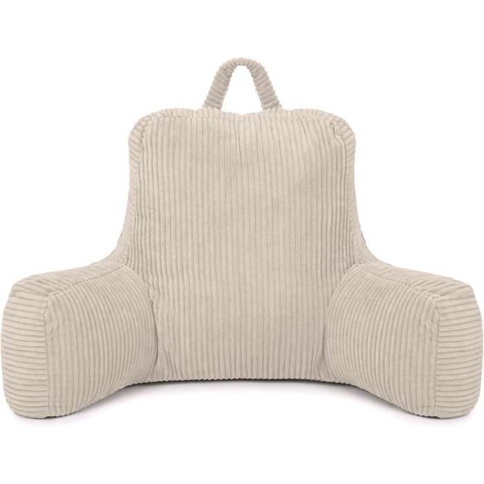 Подушка для спинки Flumi з підлокітниками для читання, перегляду телевізора або відпочинку, подушка для читання для ліжка та дивана з чохлом, який можна прати, наповнювач з пінопласту, опора для спини з ручкою для перенесення (бежевий вельвет)