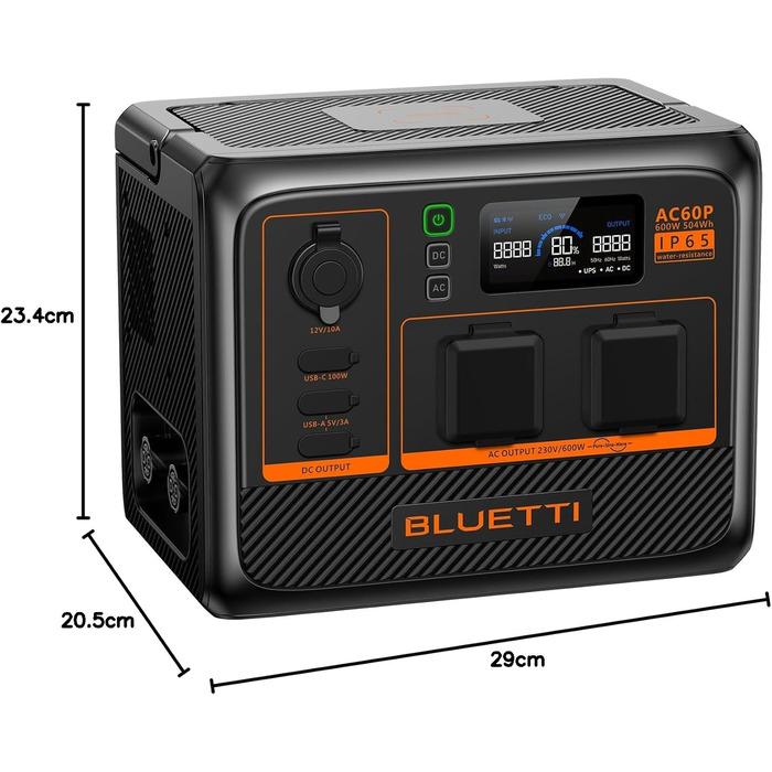 Портативна електростанція BLUETTI AC60P, потужність 600 Втгод, вихідна потужність змінного струму 1000 Вт (пікова 1200 Вт), компактне рішення для живлення в дорозі