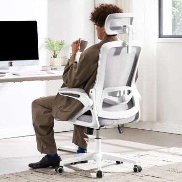 Ергономічне офісне крісло Fizzin, комп&39ютерне крісло з регульованою поперековою опорою, дихаюче сітчасте робоче крісло з потовщеною подушкою, зручне робоче крісло для домашнього офісу (сіре)