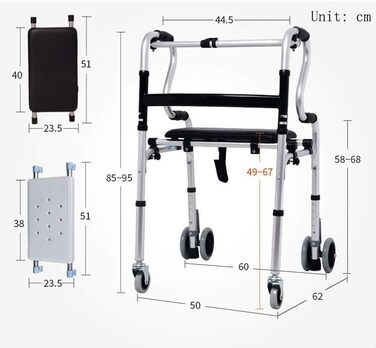 Інвалідний візок, алюмінієві ходунки, реабілітаційні тренінги, прогулянкова рама, функція складання однією кнопкою, портативне зберігання, з сидінням, старший
