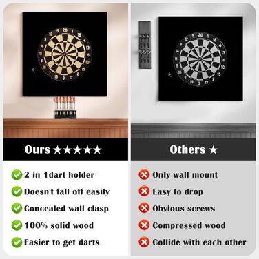 Дерев&39яний тримач для дротиків 2-в-1 та настінне кріплення Декоративний тримач для дротиків Презентаційна стійка для дротиків Кріплення для дротиків для домашнього використання Чорний 15 x 3,7 x 5,8 см
