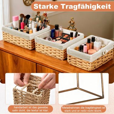 Кошик для зберігання, плетений кошик для хліба, 3 шт., подарунковий кошик, невеликий набір, коробка для зберігання з ротанга з підкладкою, декоративний плетений кошик для хліба для вітальні, подача випічки, хакі