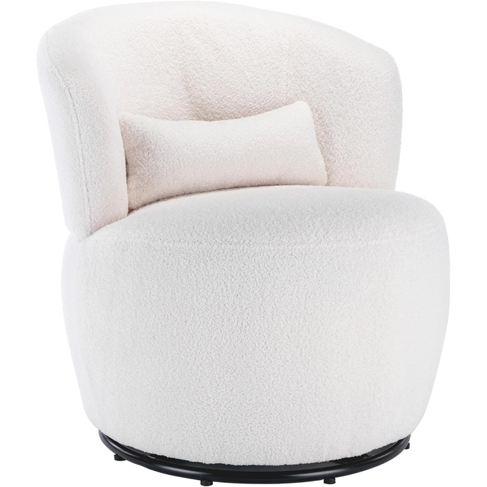 Біле плюшеве обертове крісло з поперековою подушкою - вантажопідйомність 100 кг з обертовою металевою основою