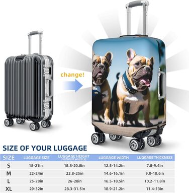 Чохол для валізи Французький бульдог, міцний захист для багажу, підходить для валіз розміром 45,7 - 81,3 см, розмір XL, Чорний, X-Large