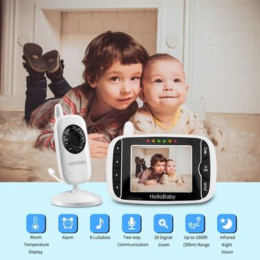 32 3.2&39 Digital Radio TFT LCD Wireless Video Baby Monitor with Digital Camera, Night Vision Monitoring Temperature and 2 Way Tal