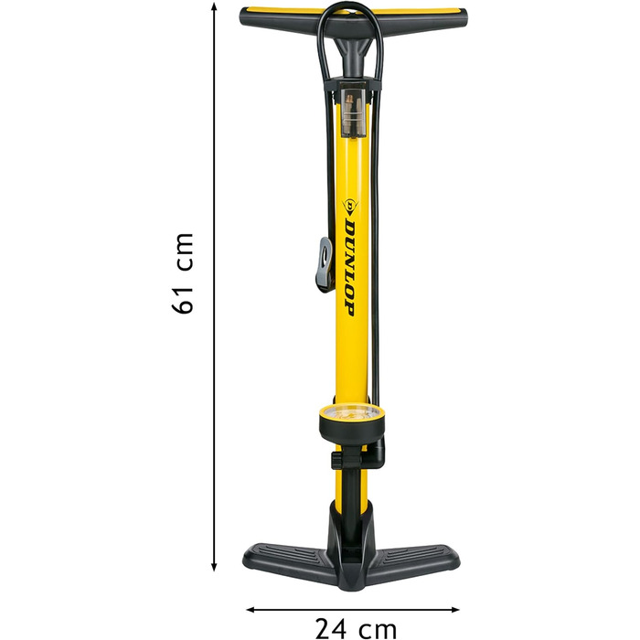 Велосипедний насос Dunlop з подвійним клапаном - велосипедний повітряний насос з 2 адаптерами - для всіх клапанів - клапани Dunlop, Presta та Schrader - 12 бар/180 PSI - ножний насос, манометр, жовтий