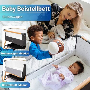 Дитяче ліжечко DROMADER 3-в-1 - Дитяче ліжечко, шезлонг, дорожнє ліжечко з матрацом, 0-6 місяців, макс. 9 кг - Колиска з 7 регулюваннями висоти, функція гойдання, дихаюча сітка - сумка для перенесення