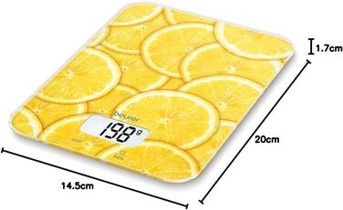 Цифрові кухонні ваги Beurer KS 19 Lemon (функція зважування тари, сенсорна клавіша, вантажопідйомність 5 кг)