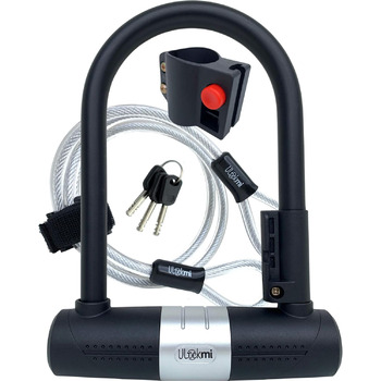 Велосипедний замок Ulockmi U-Lock 16 мм трос 120 см (Ø 10 мм), 3 ключі та кронштейн, водонепроникний комплект U-Lock для велосипеда, гірського велосипеда та електровелосипеда (чорний)
